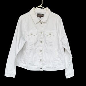Torrid Jacket Womens 2X White Denim Jean Trucker Button Front Pockets Stretch